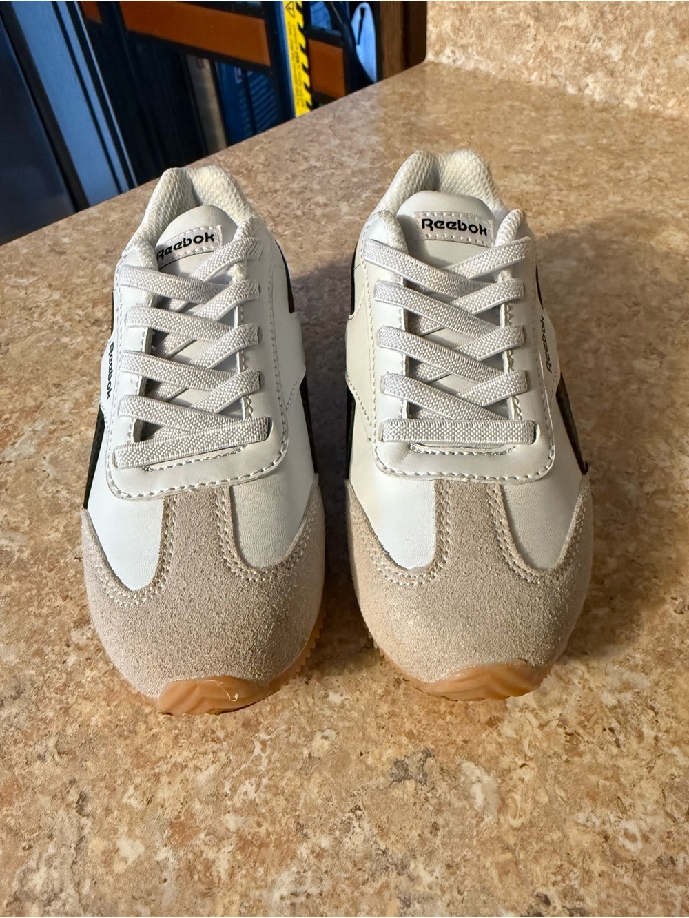 Reebok Kids White and Tan Suede-Trim Sneakers